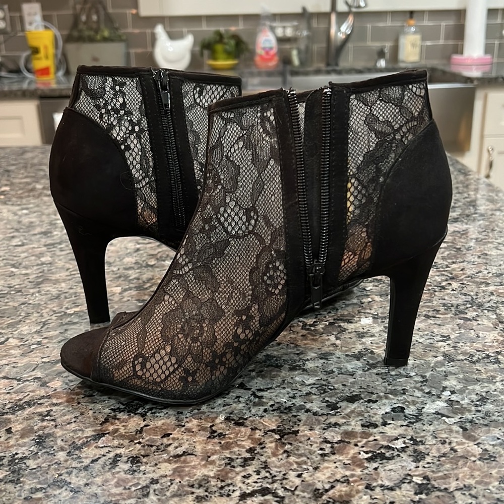 Torrid Black Lace Peep Toe Heels - Picture 2 of 6